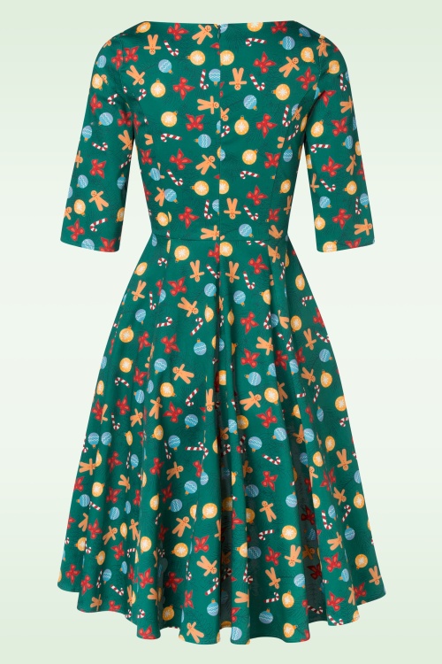 Topvintage Boutique Collection - Exclusief bij Topvintage ~ Adriana Gingerbread swing jurk met lange mouwen in groen 6