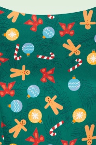 Topvintage Boutique Collection - Exclusief bij Topvintage ~ Adriana Gingerbread swing jurk met lange mouwen in groen 5