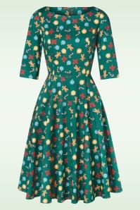 Topvintage Boutique Collection - Exclusief bij Topvintage ~ Adriana Gingerbread swing jurk met lange mouwen in groen 3