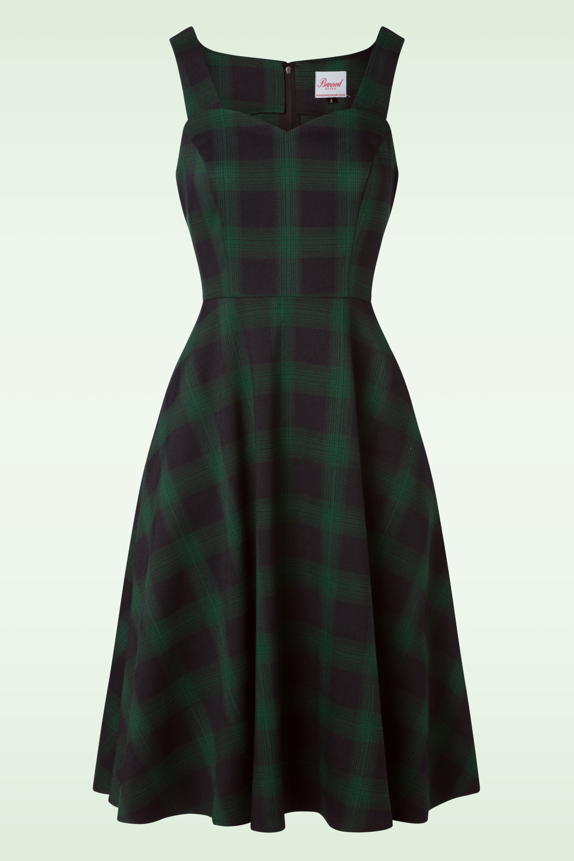 Banned Retro - Sweet Check fit en flare swingjurk in groen