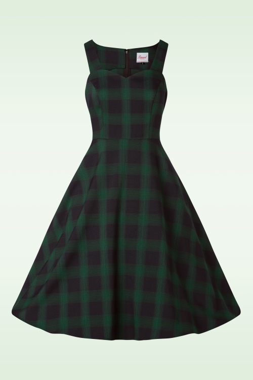 Banned Retro - Sweet Check fit en flare swingjurk in groen 2