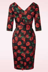 Vintage Diva  - The Bombshell Roses pencil jurk in zwart 5