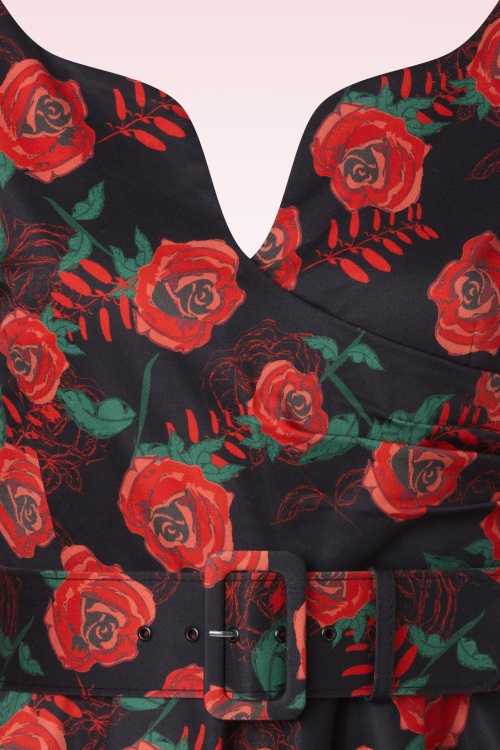 Vintage Diva  - The Bombshell Roses swing jurk in zwart 9