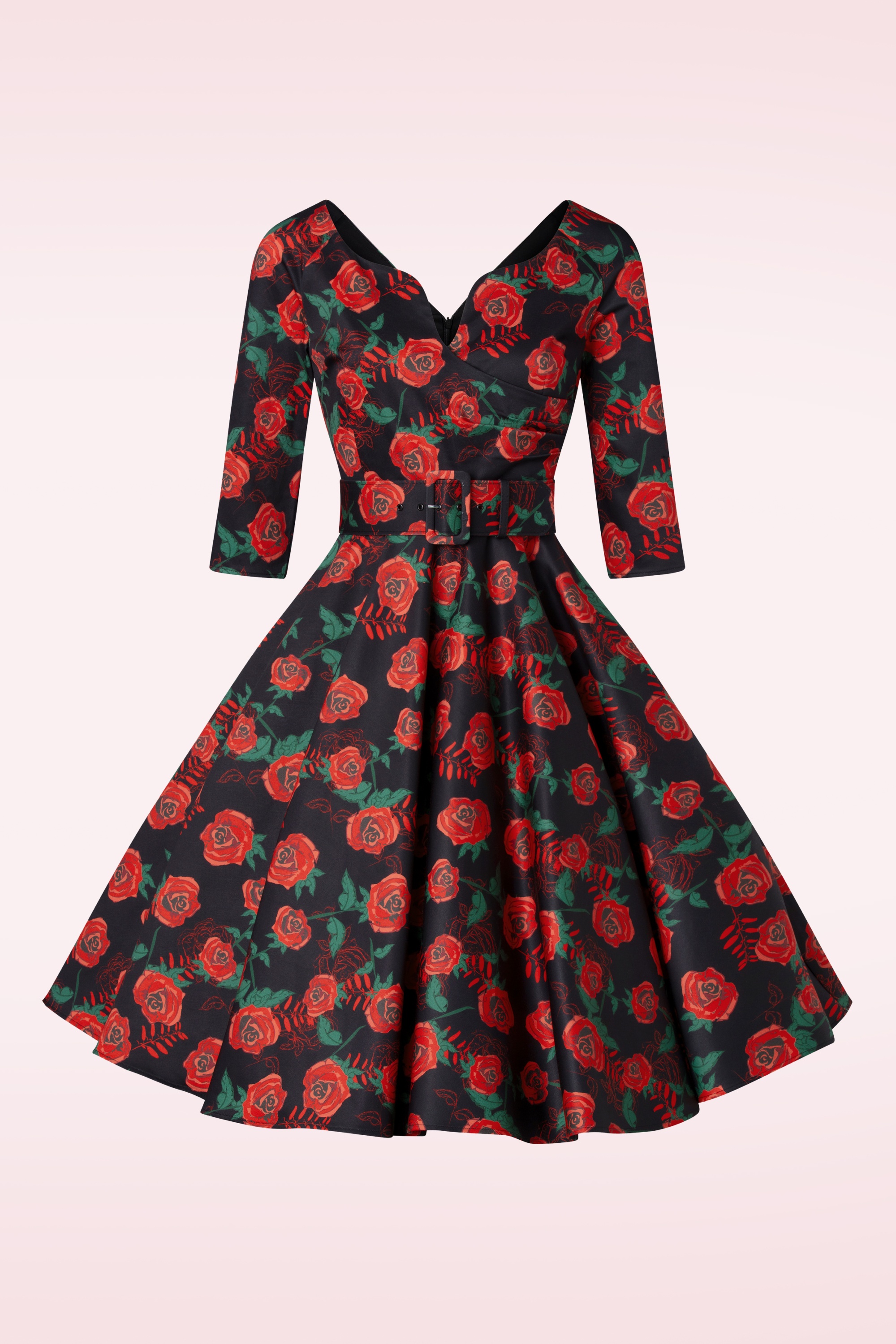 Vintage Diva  - The Bombshell Roses swing jurk in zwart 8