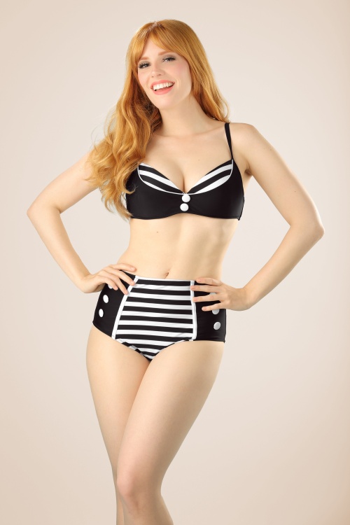 Belsira - Joelle Stripes Bikini Top Années 50 en Noir et Blanc