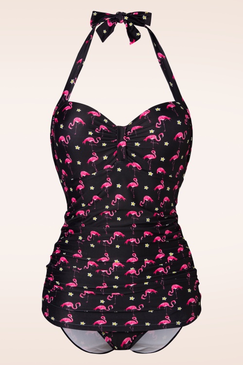 Belsira - 50s Flamingo Swimsuit in Black and Pink 2