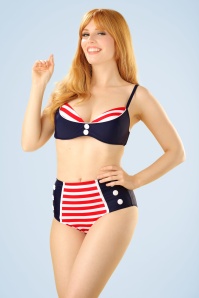 Belsira - Joelle Stripes bikinibroekje in marineblauw en rood