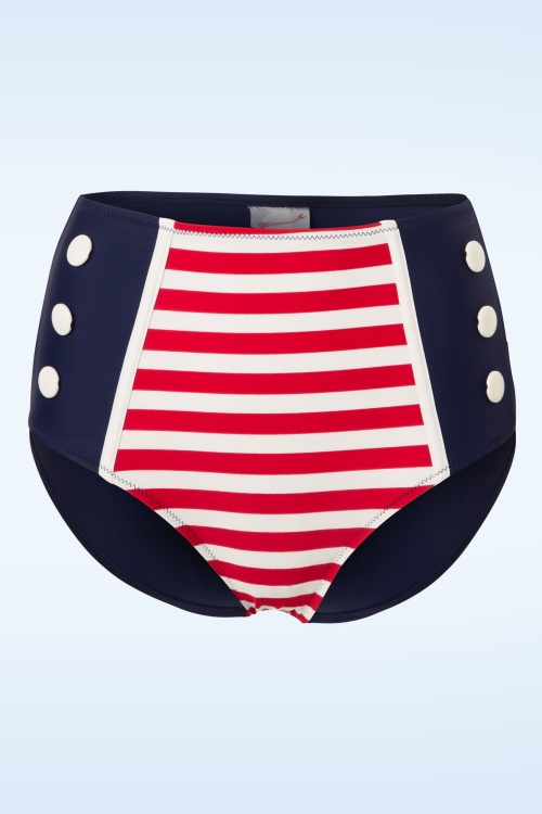 Belsira - Joelle Stripes bikinibroekje in marineblauw en rood 2