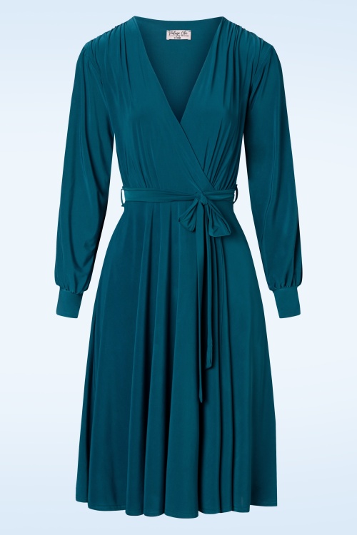 Vintage Chic for Topvintage - Trishia swing jurk in groenblauw