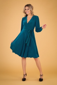 Vintage Chic for Topvintage - Trishia swing jurk in groenblauw 2
