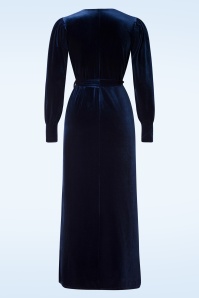 Vintage Chic for Topvintage - Victoria Maxi Wrap Velvet Dress Années 50 en Bleu Marine 2
