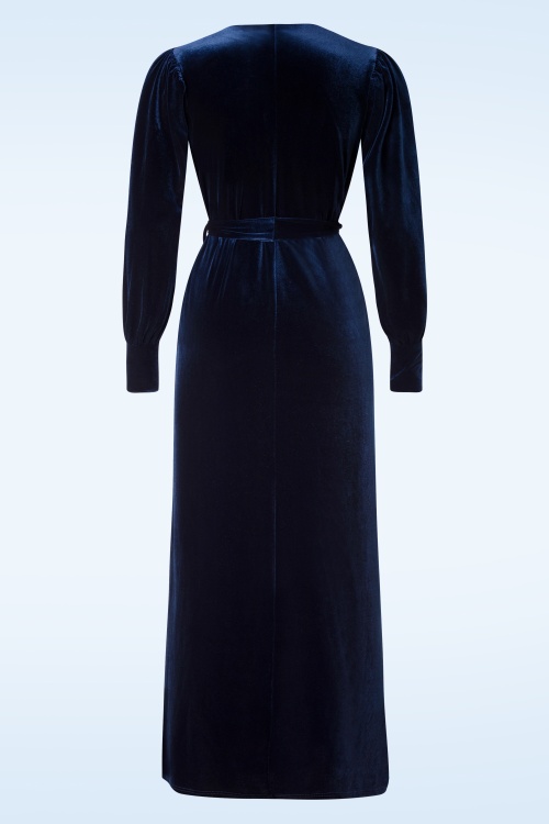 Vintage Chic for Topvintage - 50s Victoria Maxi Wrap Velvet Dress in Navy 2