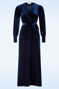 Vintage Chic for Topvintage - 50s Victoria Maxi Wrap Velvet Dress in Navy