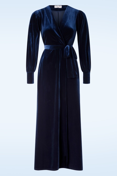 Vintage Chic for Topvintage - Victoria Maxi Wrap Velvet Dress Années 50 en Bleu Marine
