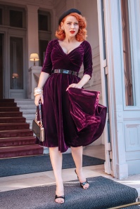 Glamour Bunny - 50s Marilyn Velvet Swing Dress in Burgundy 2