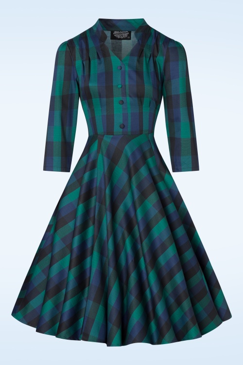 Hearts & Roses - 50s Jane Swing Dress in Navy and Green 3