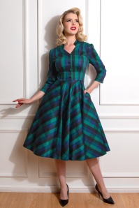 Hearts & Roses - 50s Jane Swing Dress in Navy and Green