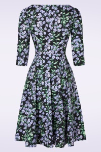 Hearts & Roses - 50s Aoife Flowers Swing Dress in Black and Lilac 3