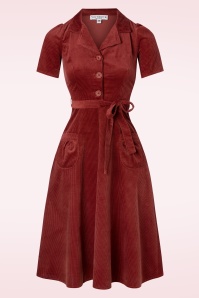 Very Cherry - Midi Revers Kleid aus Cord Marsala