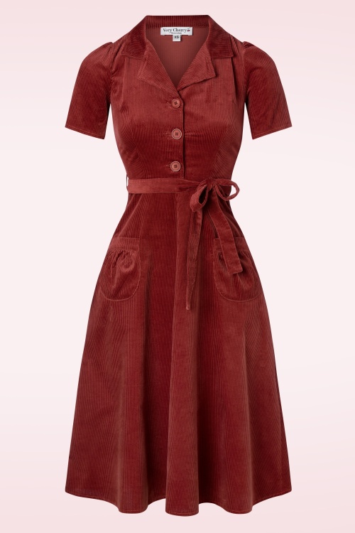 Very Cherry - Midi Revers Kleid aus Cord Marsala