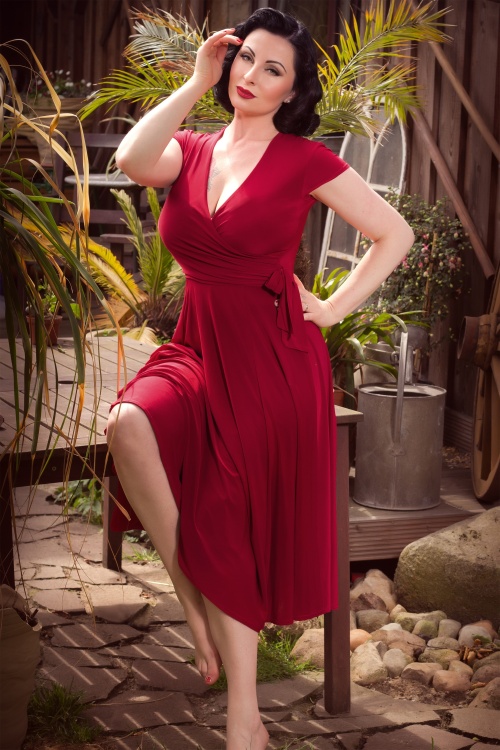 Vintage Chic for Topvintage - Layla Crossover-Kleid in Atlasrot
