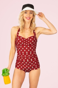 Esther Williams - 50s Classic Polkadot One Piece Swimsuit in Red and White