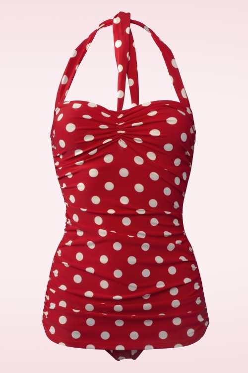 Esther Williams - 50s Classic Polkadot One Piece Swimsuit in Red and White 2