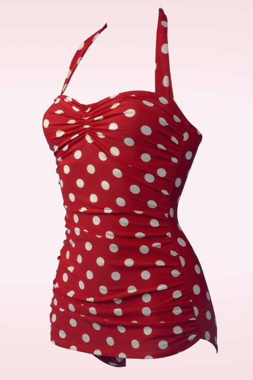 Esther Williams - 50s Classic Polkadot One Piece Swimsuit in Red and White 3