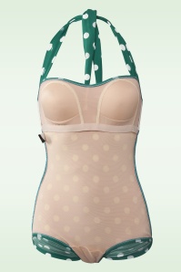 Esther Williams - 50s Classic Sheat Polkadot Swimsuit in Green and White 5