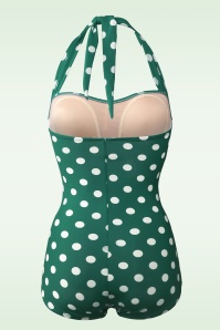 Esther Williams - Klassiek badpak met sheat polkadots in groen en wit 4