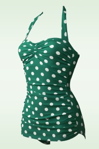 Esther Williams - 50s Classic Sheat Polkadot Swimsuit in Green and White 3