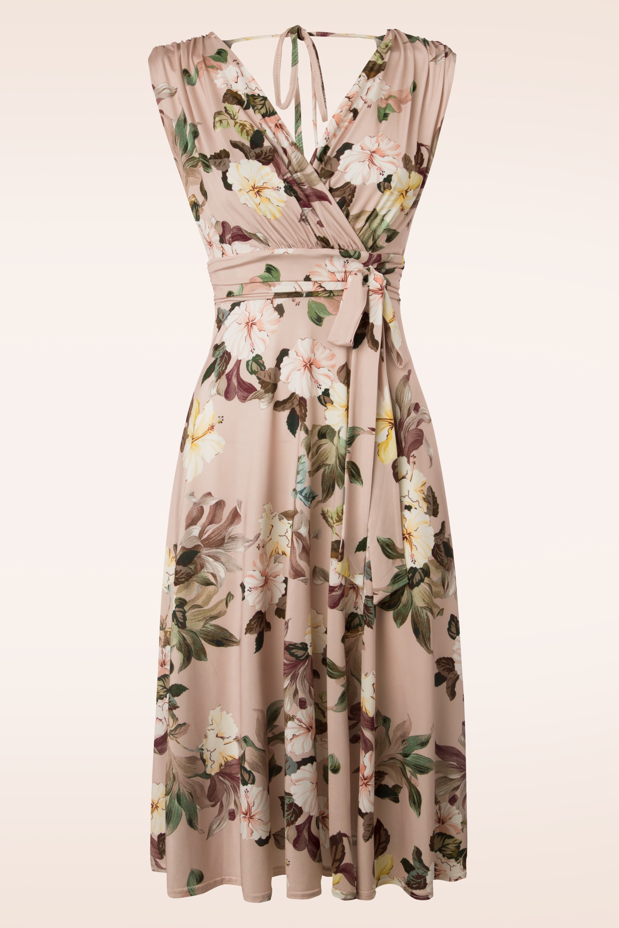 Vintage Chic for Topvintage - Jane bloemen midi-jurk in lichtroze 2