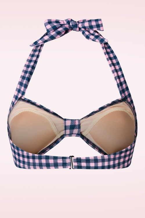 Esther Williams - 50s Classic Gingham Bikini Top in Pink and Blue 2