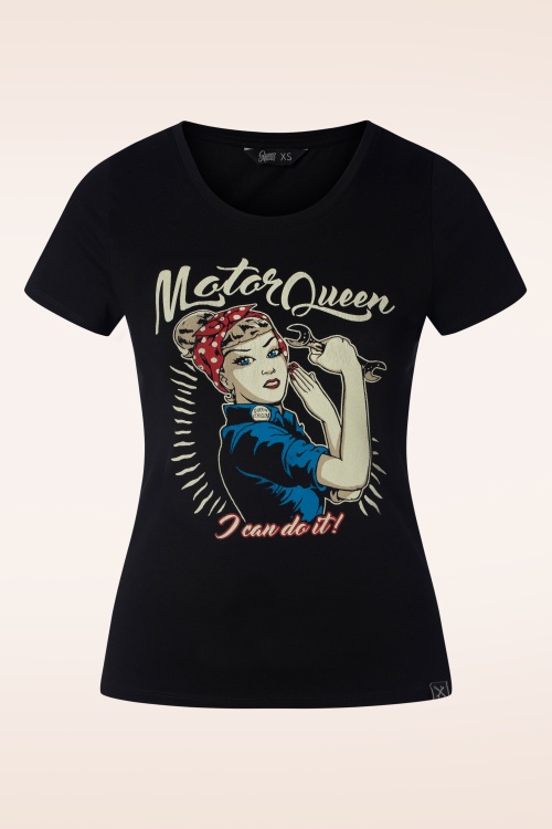 Queen Kerosin - T-Shirt I Can Do It Motor Queen Années 50 en Noir