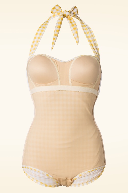 Esther Williams - 50s Summer Gingham One Piece Swimsuit in Yellow and White 6