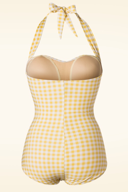 Esther Williams - 50s Summer Gingham One Piece Swimsuit in Yellow and White 5