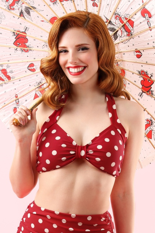Esther Williams - Klassieke polka bikinitop in rood en wit