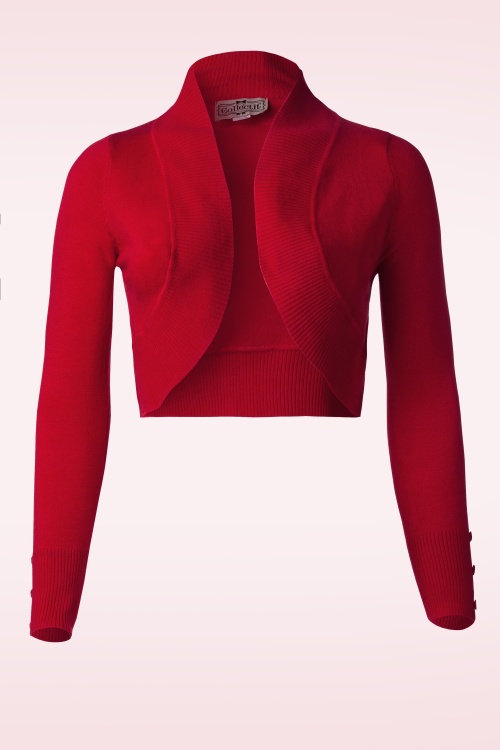 Collectif Clothing - Jean Knitted Bolero Années 50 en Rouge  2