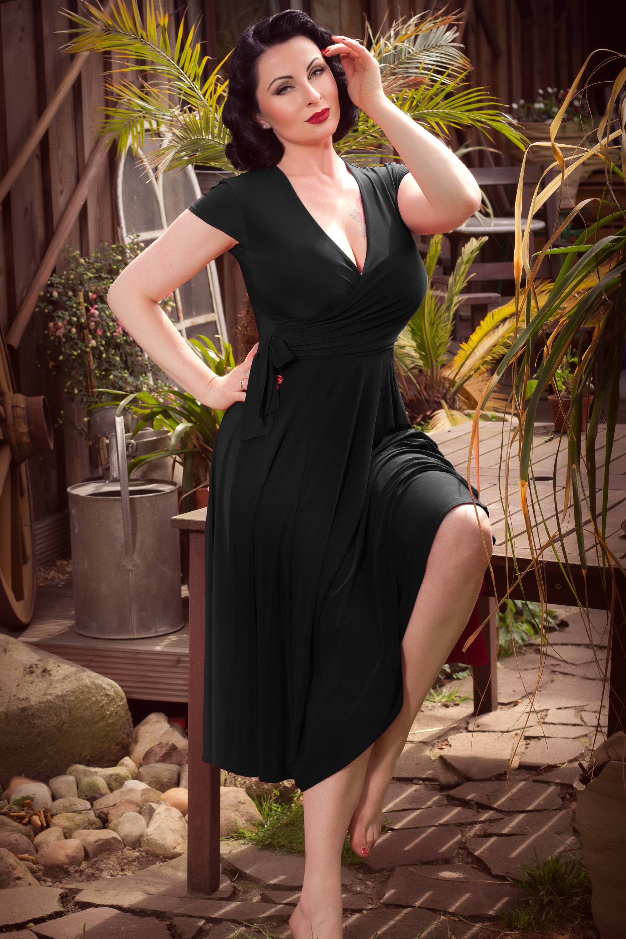 Vintage Chic for Topvintage - Layla Cross Over  jurk in zwart