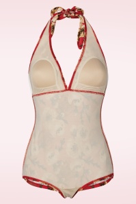 Bettie Page Swimwear - Blossom one piece halterbadpak in rood 3
