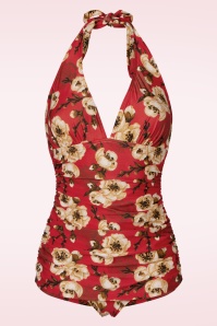 Bettie Page Swimwear - Blossom One Piece Neckholder Badeanzug in Rot