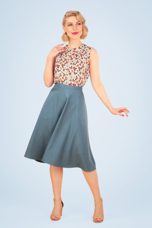 Banned Retro - 50s My Summer Staple Swing Skirt in Blue