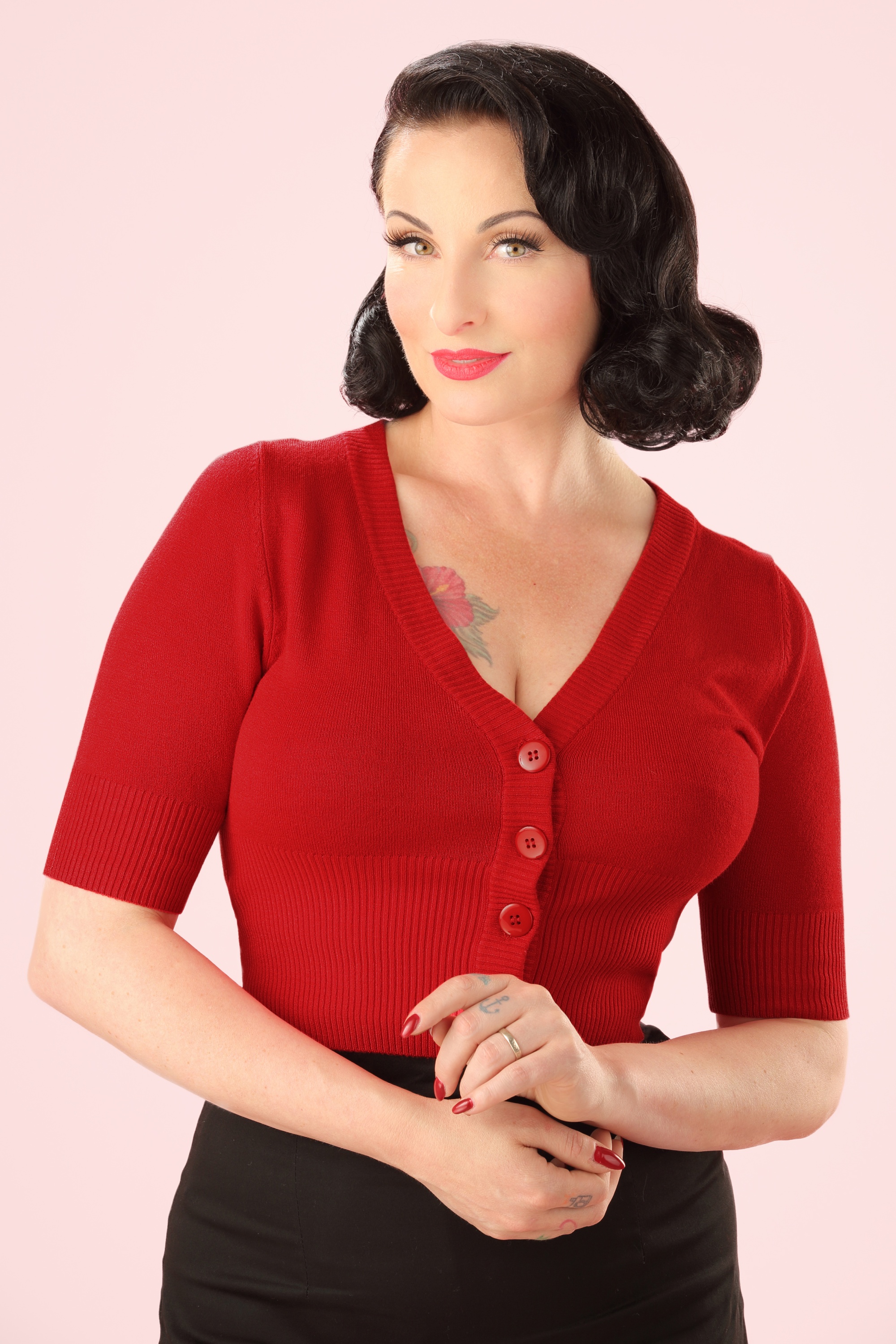 50s Overload Cardigan in Lipstick Red