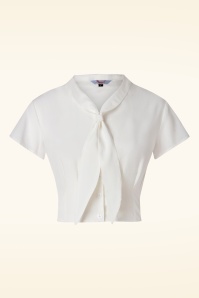 Collectif Clothing - Holly Mini Polka Tie Blouse Années 50 en Bleu Marine et Blanc