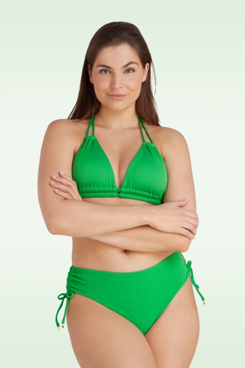 TC Beach - Bas de bikini taille mi-haute en relief vert vif 2