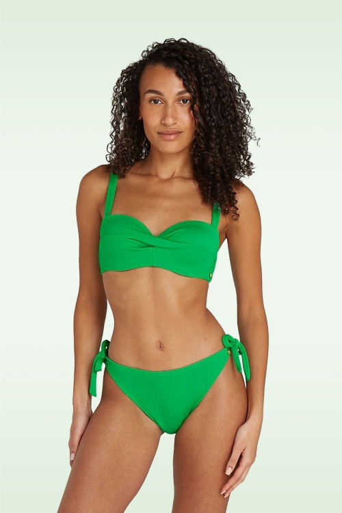 TC Beach - Haut de bikini torsadé en relief vert vif 2