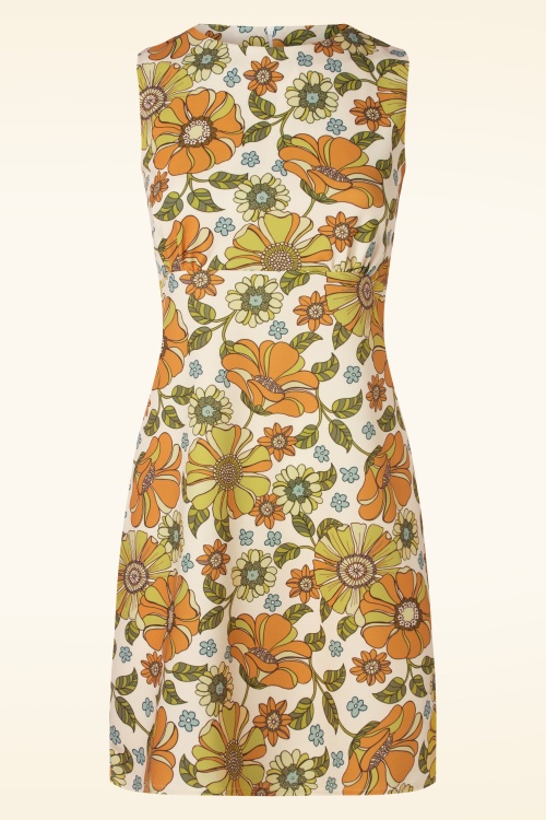 Vintage Chic for Topvintage - Amy bloemen jurk in oranje en groen 