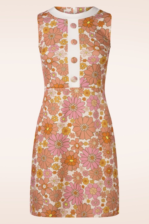 Vintage Chic for Topvintage - Donna bloemen jurk in roze en orange 
