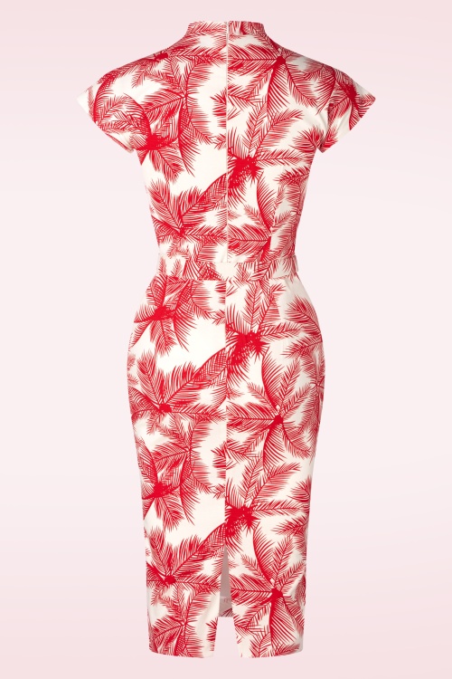 Zoe Vine - Ruby palm pencil jurk in wit en rood 3