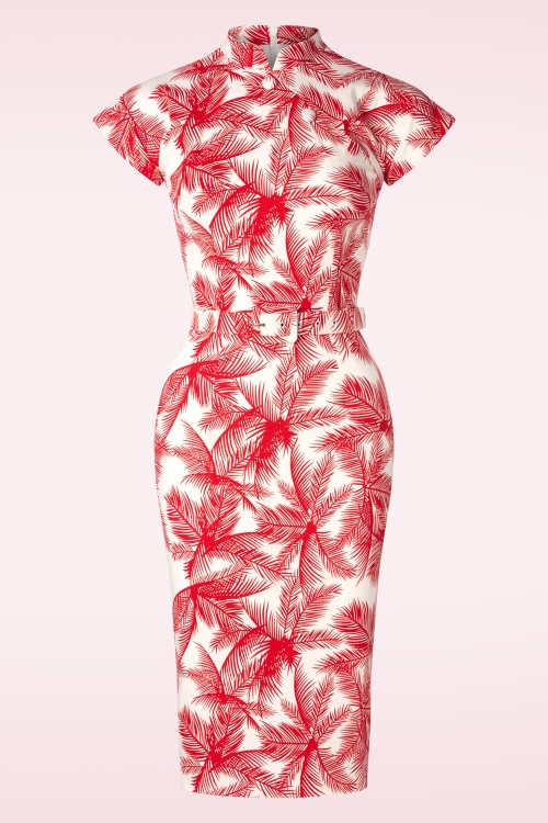 Zoe Vine - Ruby palm pencil jurk in wit en rood 2